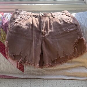 Frayed Hem Mauve Denim Shorts